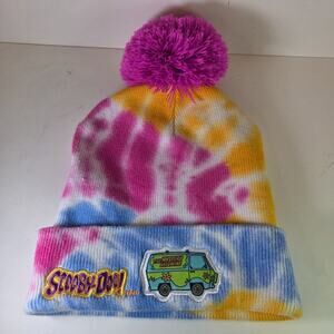 Scooby Doo Mystery Machine Tie Dye Knit Pom Pom Adult Stocking Hat